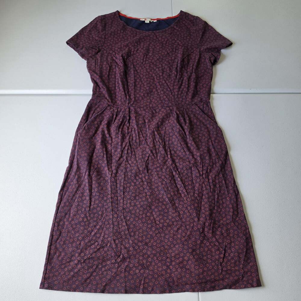 Boden Dress Womens 12 Purple Floral Cotton Jersey Short Sleeve Knee Length